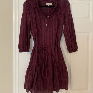LOFT Wine Gingham Dress Size XS